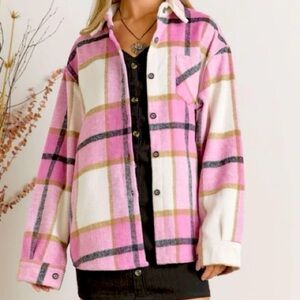 Pink Flannel Button Down Plaid Shacket